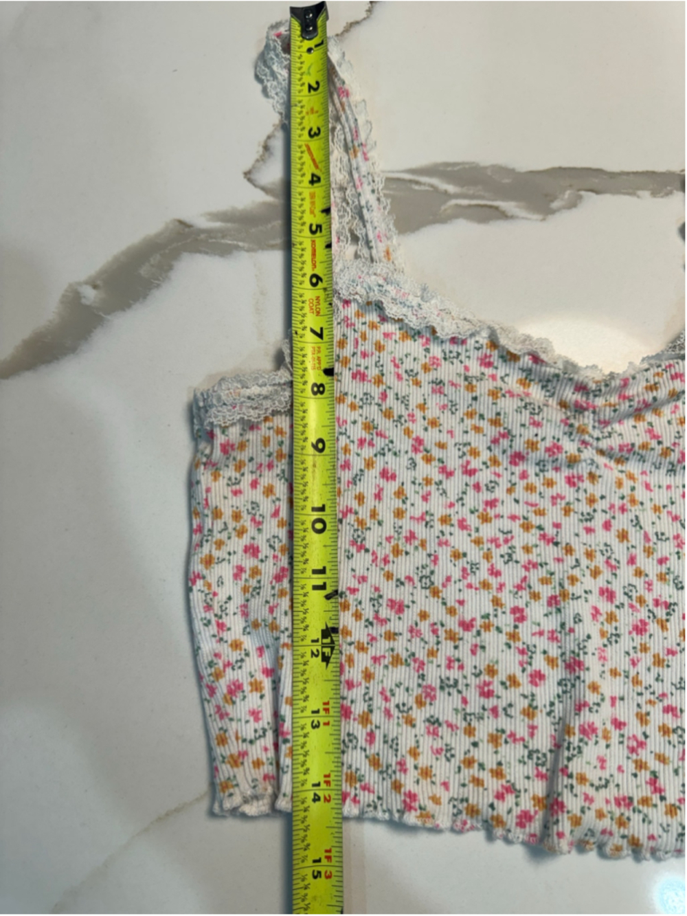 Garage Floral Ditsy Ribbed Cami Tank Top Lace Trim Lettuce Hem S Coquette - Picture 8 of 8